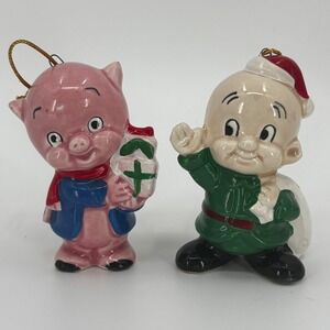 Vintage Porky Pig Elmer Fudd Christmas Ornaments Set Warner Bros 1977, XMAS, VTG